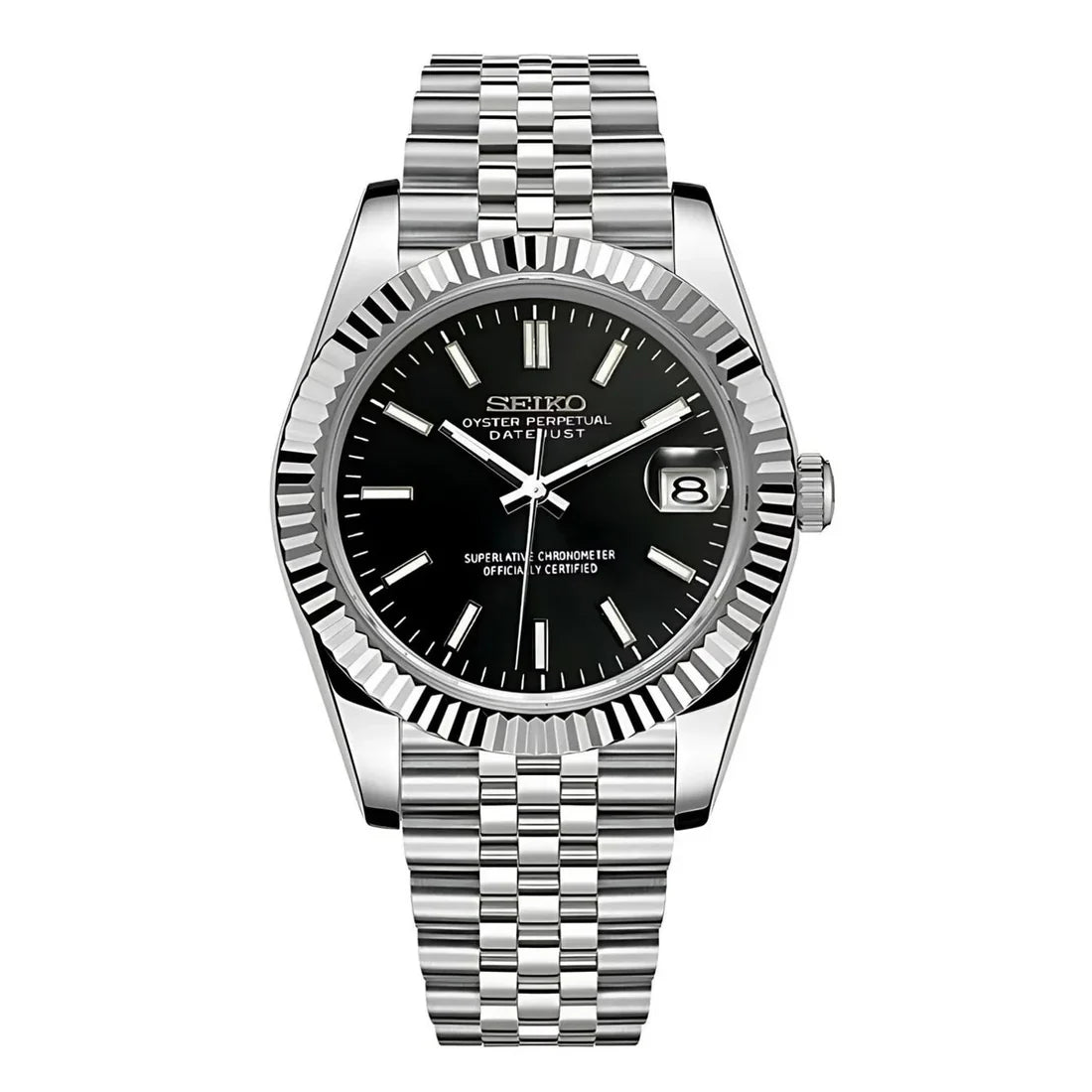 DJ-Fluted "Black" - Reloj personalizado con cristal de zafiro y acero inoxidable 316L | XP Watch Co.