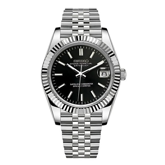 DJ-Fluted "Black" - Reloj personalizado con cristal de zafiro y acero inoxidable 316L | XP Watch Co.