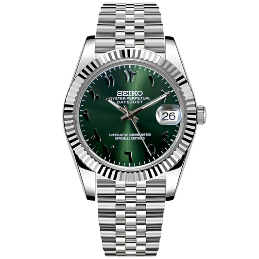 DJ-Fluted "Crystal Green" Árabe - Reloj personalizado con cristal de zafiro y acero inoxidable 316L | XP Watch Co.