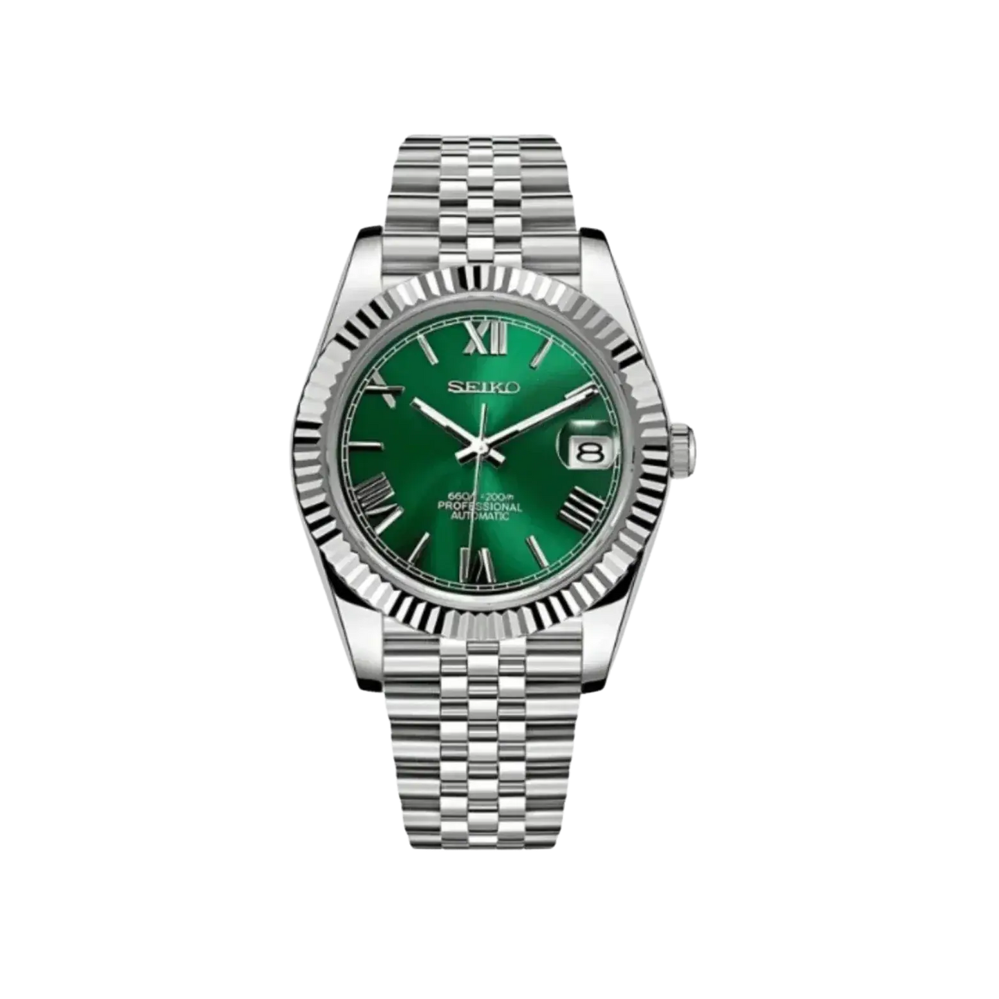 DJ-Fluted "Green Roman" - Reloj personalizado con movimiento automático NH35 y cristal de zafiro | XP Watch Co.
