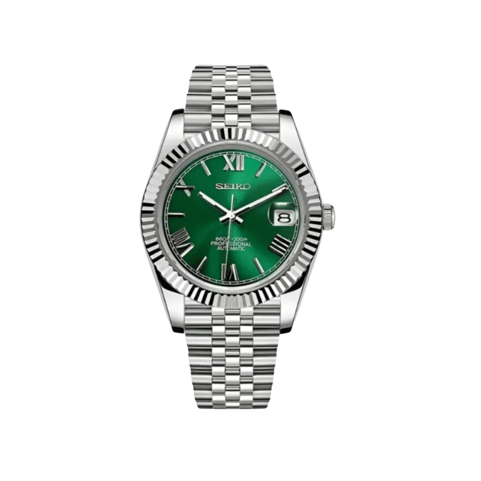 DJ-Fluted "Green Roman" - Reloj personalizado con movimiento automático NH35 y cristal de zafiro | XP Watch Co.