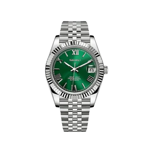DJ-Fluted "Green Roman" - Reloj personalizado con movimiento automático NH35 y cristal de zafiro | XP Watch Co.