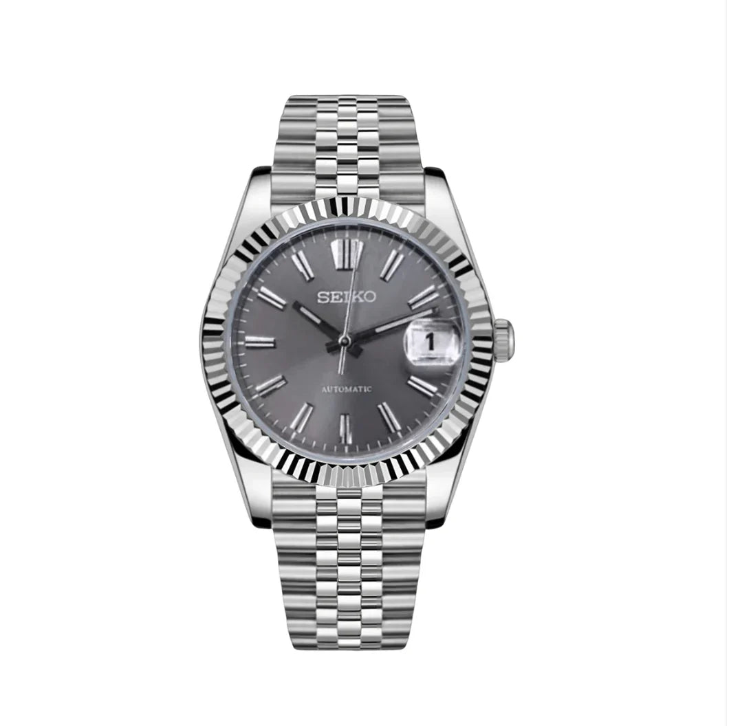 DJ-Fluted "Grey" (Rhodium) - Reloj personalizado con movimiento automático NH35 y cristal de zafiro | XP Watch Co.