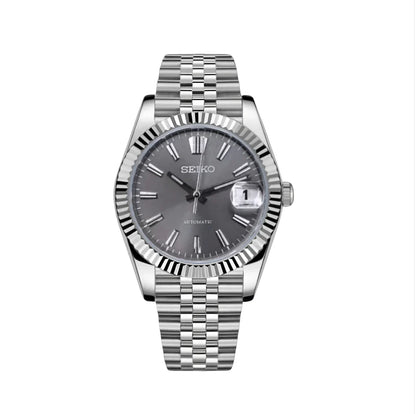 DJ-Fluted "Grey" (Rhodium) - Reloj personalizado con movimiento automático NH35 y cristal de zafiro | XP Watch Co.