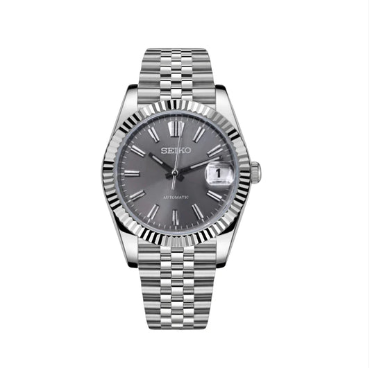 DJ-Fluted "Grey" (Rhodium) - Reloj personalizado con movimiento automático NH35 y cristal de zafiro | XP Watch Co.