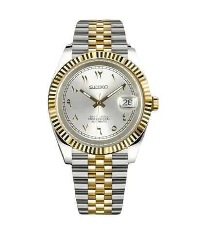 DJ-Fluted Two-Tone Arabic "Pure White" - Reloj personalizado con cristal de zafiro y acero inoxidable 316L | XP Watch Co.