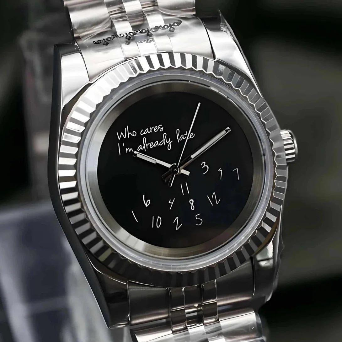 DJ-Fluted "Black" (Who Cares..) - Reloj personalizado con movimiento NH35 y cristal de zafiro | XP Watch Co.