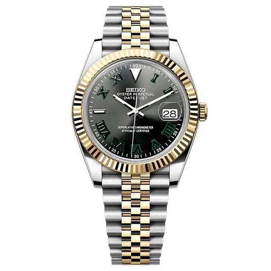 Reloj Automático XP Mod XP Mod DJ-Fluted "Two Tone gold W/Black Roman" (Wimbledon) con movimiento NH35 automático cristal zafiro | XP Watch Co.