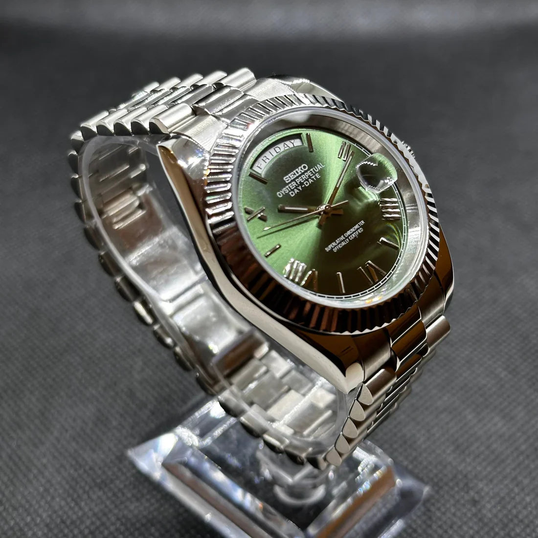 DD-President "Mint Green Roman" con movimiento NH70, cristal zafiro y acero 316L | XP Watch Co.