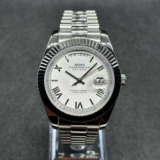 Reloj Automático XP Mod XP Mod DD-President "Royal White Roman" con movimiento NH35, cristal zafiro y acero 316L | XP Watch Co.