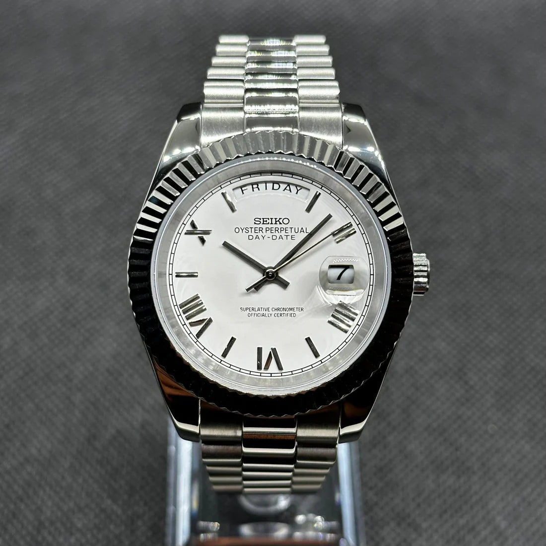 DD-President "Royal White Roman" con movimiento NH35, cristal zafiro y acero 316L | XP Watch Co.