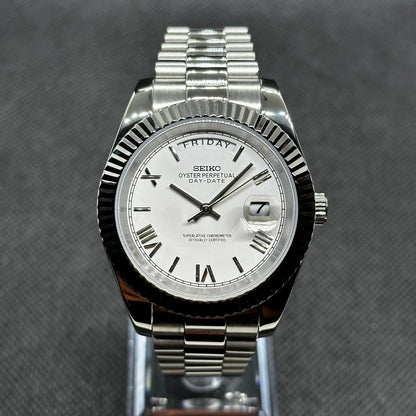 DD-President "Royal White Roman" con movimiento NH35, cristal zafiro y acero 316L | XP Watch Co.