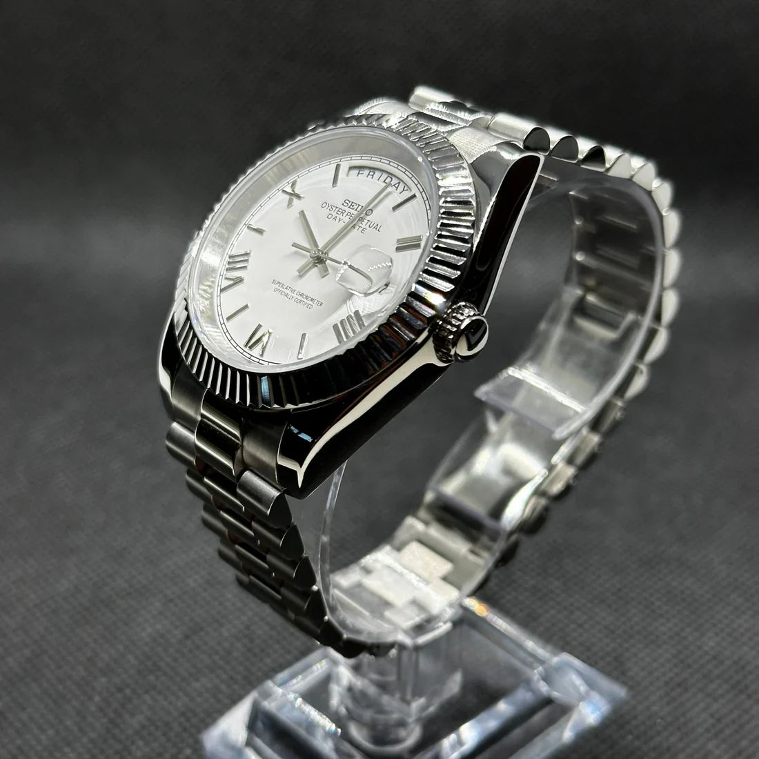 DD-President "Royal White Roman" con movimiento NH35, acero 316L y cristal zafiro | XP Watch Co.