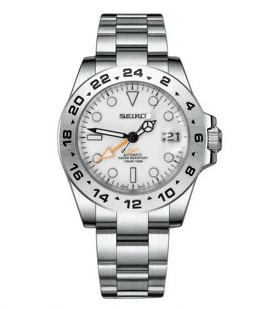 XP Mod XP Mod GMT Dual-Time Dual-Time "Explorer White" con movimiento NH70 automático, cristal zafiro y acero 316L | XP Watch Co.