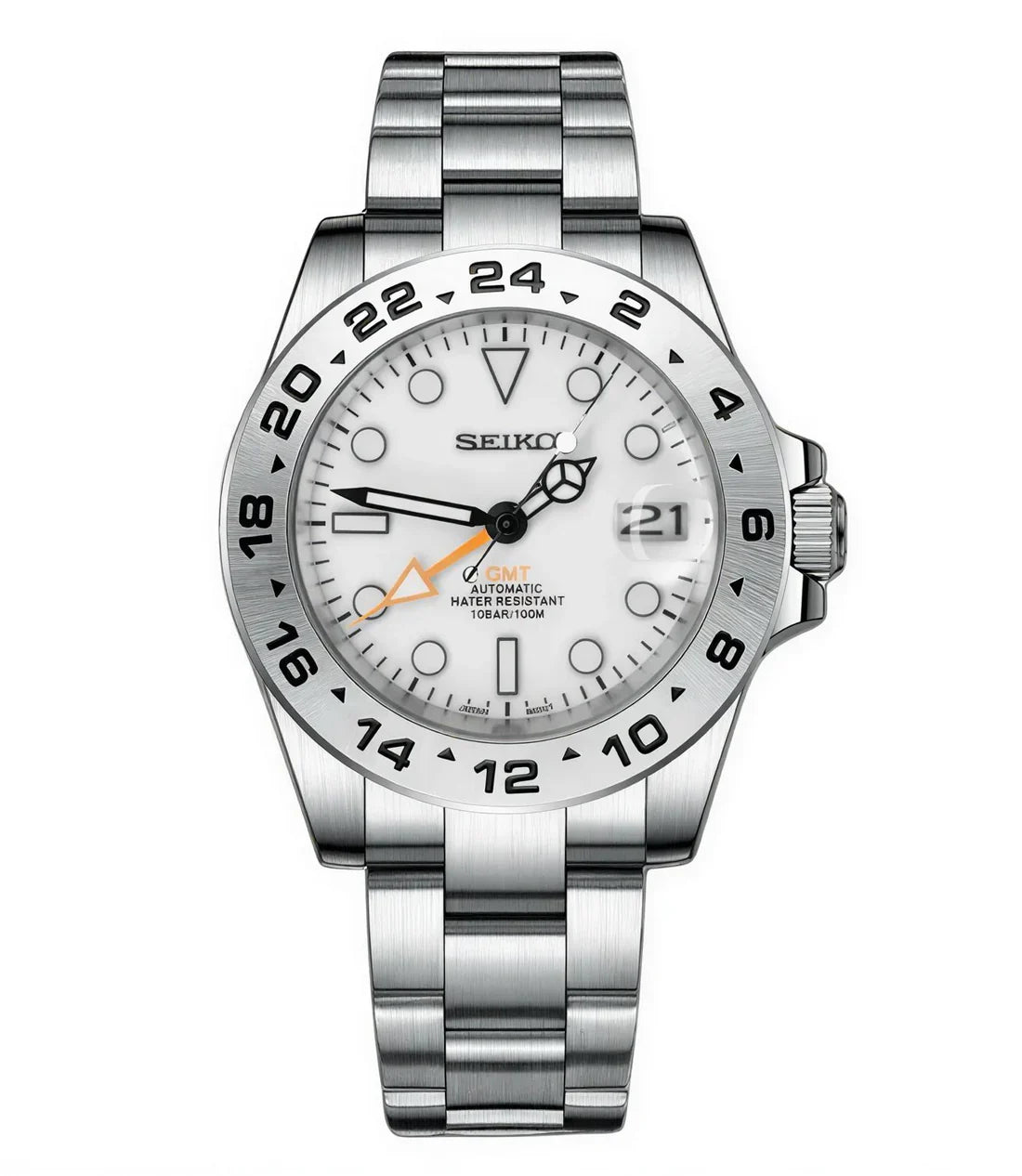 GMT Dual-Time Dual-Time "Explorer White" - Reloj personalizado con cristal de zafiro y acero inoxidable 316L | XP Watch Co.