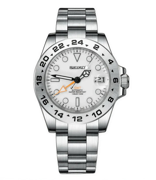 GMT Dual-Time Dual-Time "Explorer White" - Reloj personalizado con cristal de zafiro y acero inoxidable 316L | XP Watch Co.