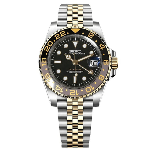 XP Mod XP Mod GMT Dual-Time Dual-Time "Two-tone Gold Black" con movimiento NH35, cristal zafiro y acero 316L | XP Watch Co.
