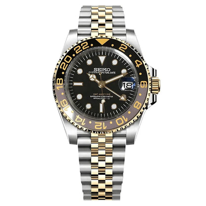 GMT Dual-Time Dual-Time "Two-tone Gold Black" - Reloj personalizado con cristal de zafiro y acero 316L | XP Watch Co.