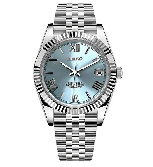 DJ-Fluted "Ice Blue Roman" - Reloj personalizado con cristal de zafiro y acero inoxidable 316L | XP Watch Co.
