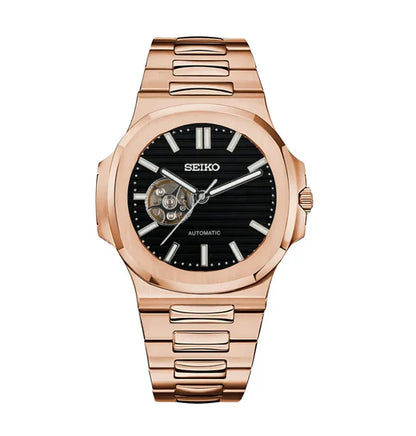 Nautic "Open Heart" Rose Gold Black - Reloj personalizado con cristal de zafiro y movimiento automático NH35 | XP Watch Co.