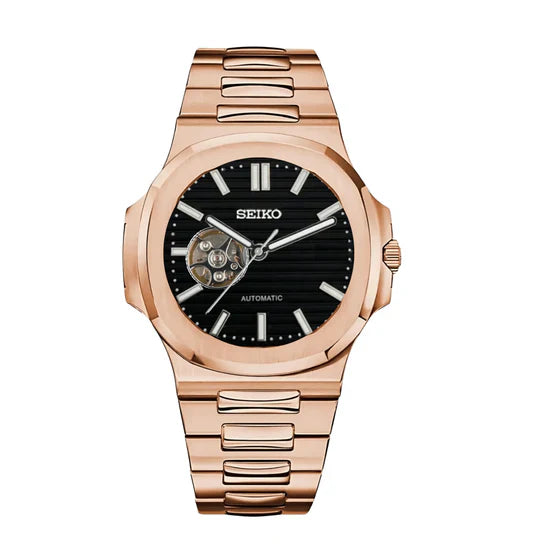 Nautic "Open Heart" Rose Gold Black - Reloj personalizado con cristal de zafiro y movimiento automático NH35 | XP Watch Co.