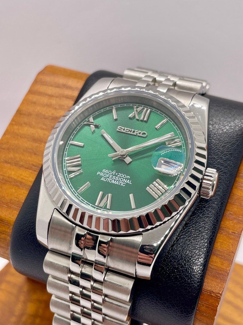 DJ-Fluted "Green Roman" - Reloj personalizado con movimiento automático NH35 y cristal de zafiro | XP Watch Co.