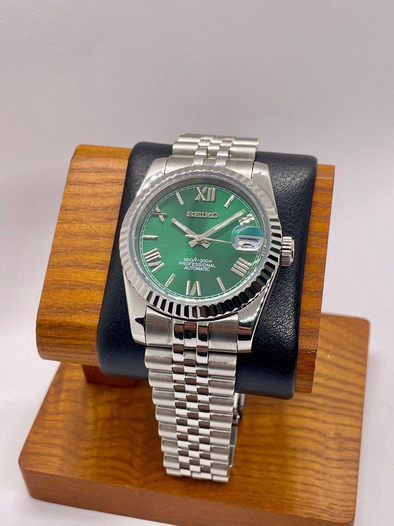 DJ-Fluted "Green Roman" - Reloj personalizado con movimiento automático NH35 y cristal de zafiro | XP Watch Co.