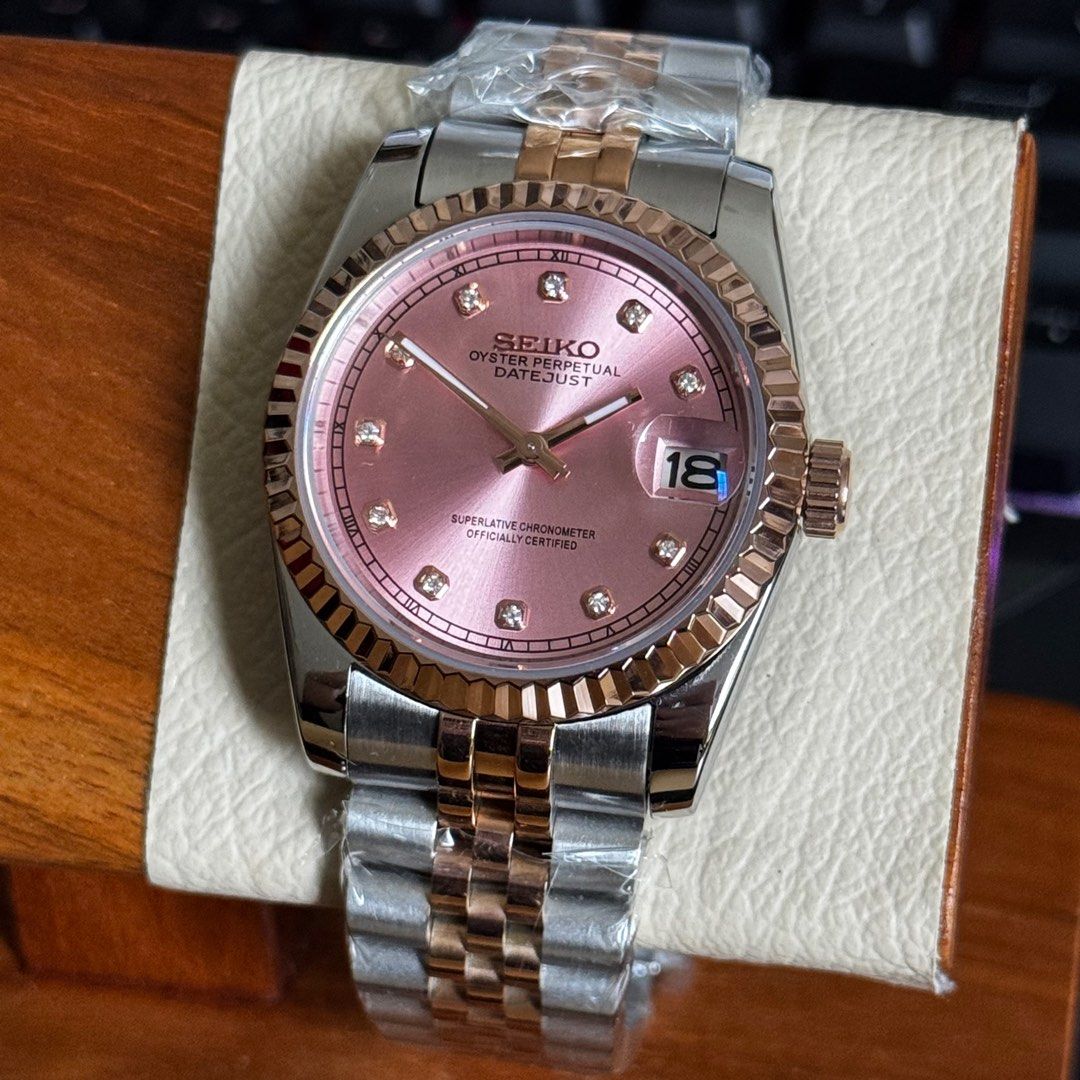 DJ-Fluted "Pink Diamond" Rose Gold Two-Tone - Reloj personalizado con cristal de zafiro y acero inoxidable 316L | XP Watch Co.