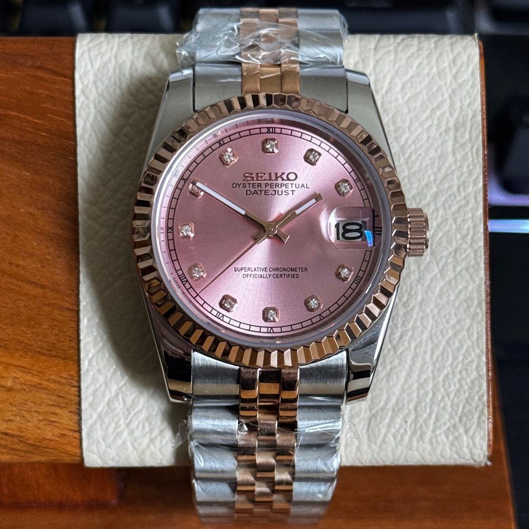 DJ-Fluted "Pink Diamond" Rose Gold Two-Tone - Reloj personalizado con cristal de zafiro y acero inoxidable 316L | XP Watch Co.