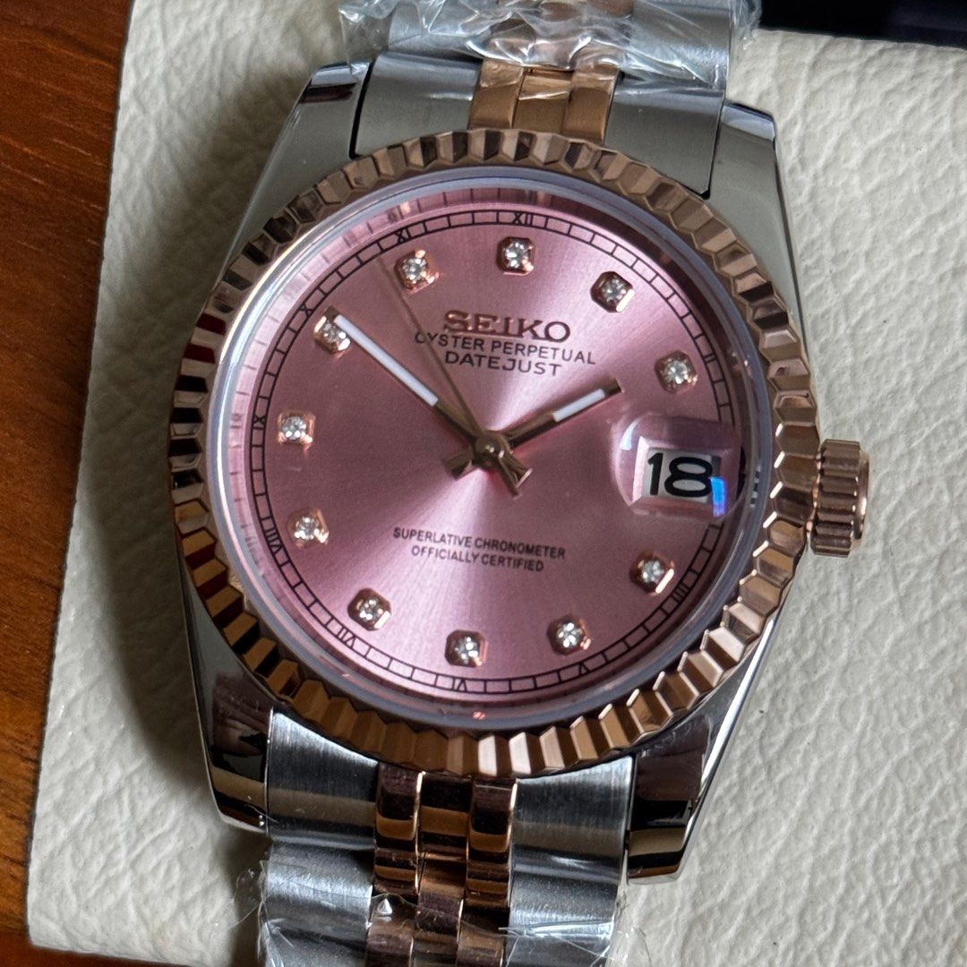 DJ-Fluted "Pink Diamond" Rose Gold Two-Tone - Reloj personalizado con cristal de zafiro y acero 316L | XP Watch Co.