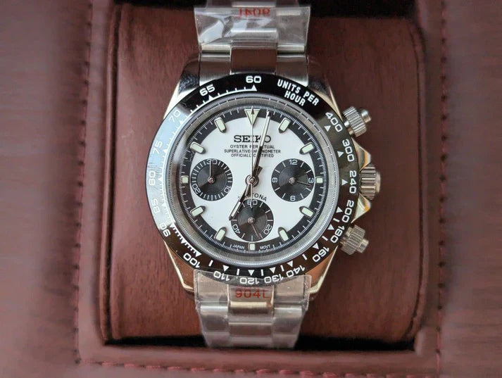 D-Racing "Ceramic White" - Reloj personalizado con cristal de zafiro y cronógrafo VK63 | XP Watch Co.