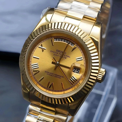 DD-President "Gold Roman" con movimiento NH35, cristal zafiro y acero 316L dorado | XP Watch Co.