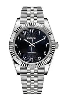DJ-Fluted "Black Textured" Árabe - Reloj personalizado con movimiento automático NH35 y cristal de zafiro | XP Watch Co.
