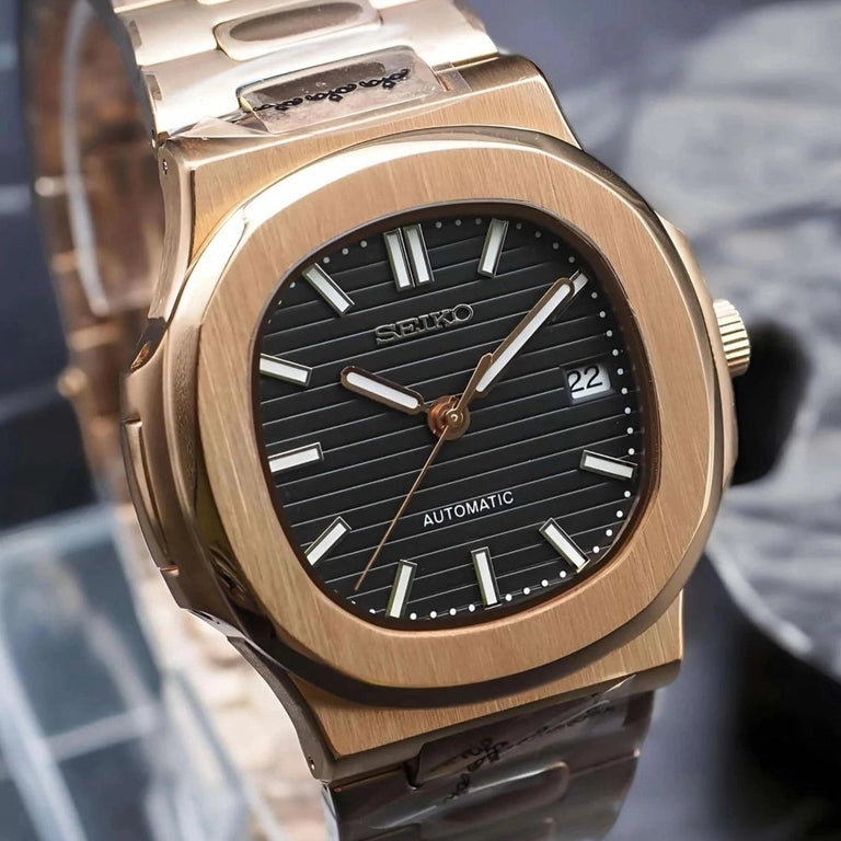 Nautic Mod "Rose Gold W/Black" - Reloj personalizado con cristal de zafiro y movimiento automático NH35 | XP Watch Co.