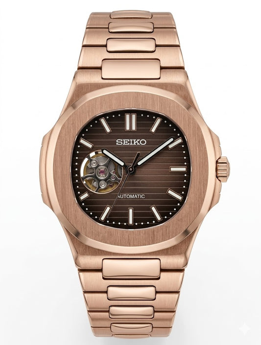 Reloj Automático XP Mod XP Mod Nautic "Open Heart" Rose Gold Chocolate - movimiento NH35 automático, cristal zafiro acero 316L XP Watch Co.