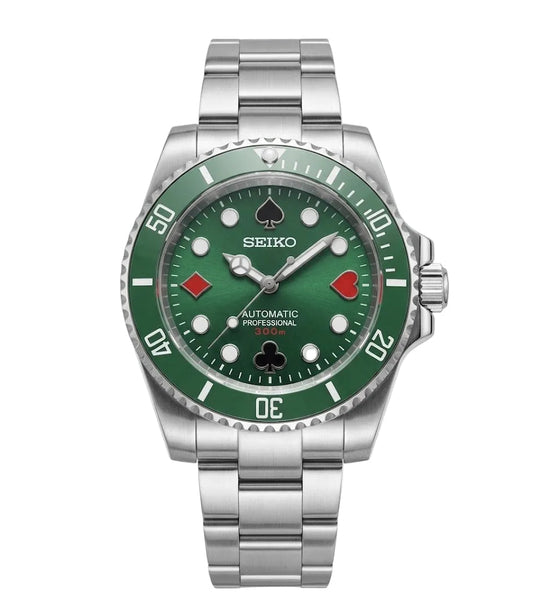 Sub-Diver "Card Master Green" con movimiento NH35, acero 316L y cristal zafiro | XP Watch Co.