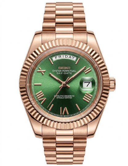 DD-President "Mint Green Roman Rose Gold" - Reloj personalizado con movimiento automático NH35 y acero inoxidable 316L | XP Watch Co.