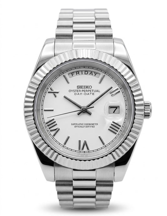 Reloj Automático XP Mod XP Mod DD-President "Royal White Roman" con movimiento VK63, cristal zafiro y acero 316L | XP Watch Co.