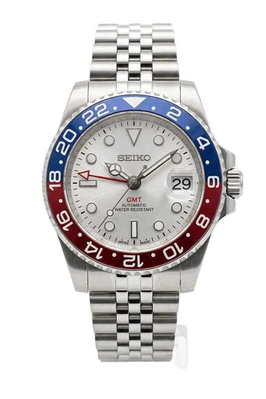 GMT Dual-Time Dual-Time "White Pepsi" - Reloj personalizado con cristal de zafiro y acero inoxidable 316L | XP Watch Co.