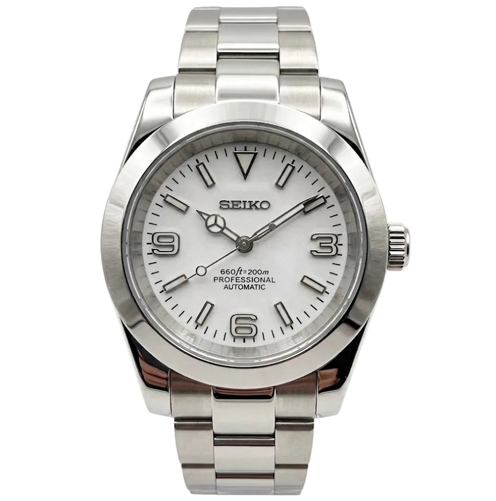 DJ-Fluted "White" (Non-Fluted Bezel) - Reloj personalizado con cristal de zafiro y acero inoxidable 316L | XP Watch Co.