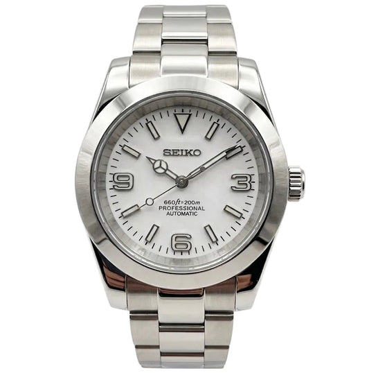 DJ-Fluted "White" (Non-Fluted Bezel) - Reloj personalizado con cristal de zafiro y acero inoxidable 316L | XP Watch Co.