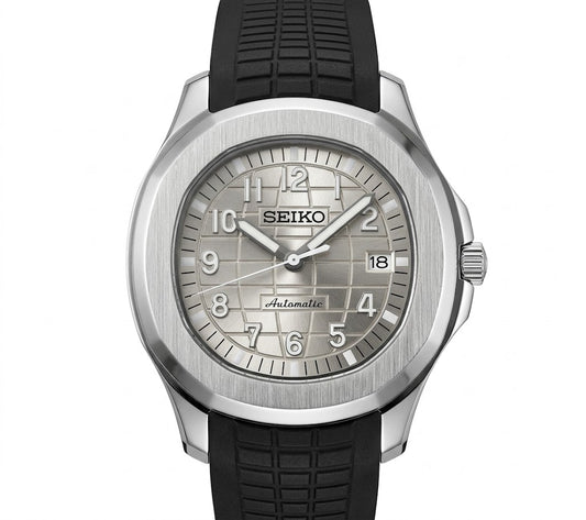 XP XP Mod Aqua-Tropic Mod Silver con movimiento NH35 automático, cristal zafiro, acero 316L y correa negra de caucho | XP Watch Co.