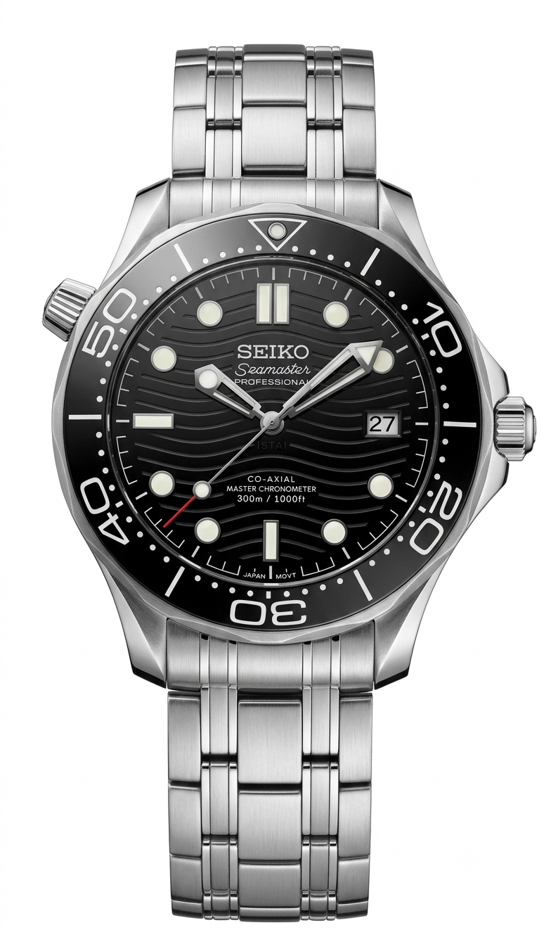Mod Seamaster Diver Black - Reloj personalizado con cristal de zafiro y acero inoxidable 316L | XP Watch Co.
