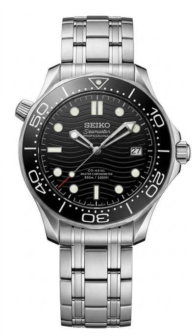 Mod Seamaster Diver Black - Reloj personalizado con cristal de zafiro y acero inoxidable 316L | XP Watch Co.