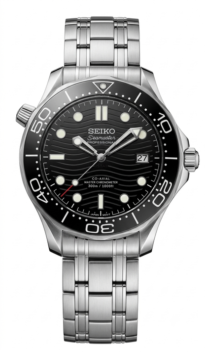 Mod Seamaster Diver Black - Reloj personalizado con cristal de zafiro y acero inoxidable 316L | XP Watch Co.