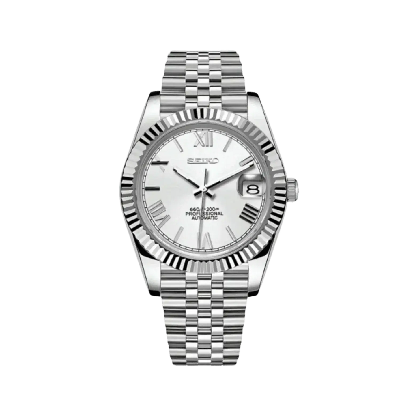 DJ-Fluted "White Roman" - Reloj personalizado con movimiento automático NH35 y cristal de zafiro | XP Watch Co.