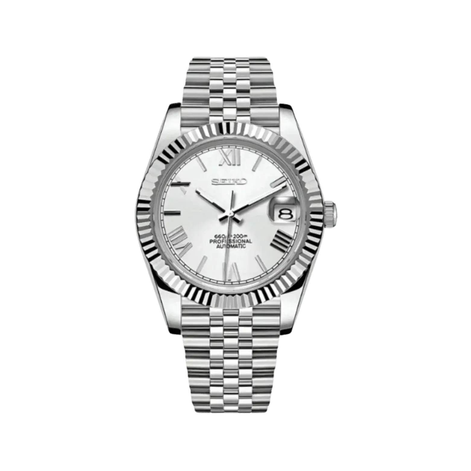 DJ-Fluted "White Roman" - Reloj personalizado con movimiento automático NH35 y cristal de zafiro | XP Watch Co.