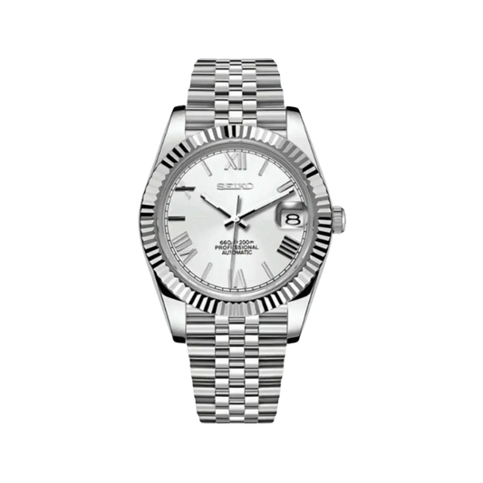 DJ-Fluted "White Roman" - Reloj personalizado con movimiento automático NH35 y cristal de zafiro | XP Watch Co.
